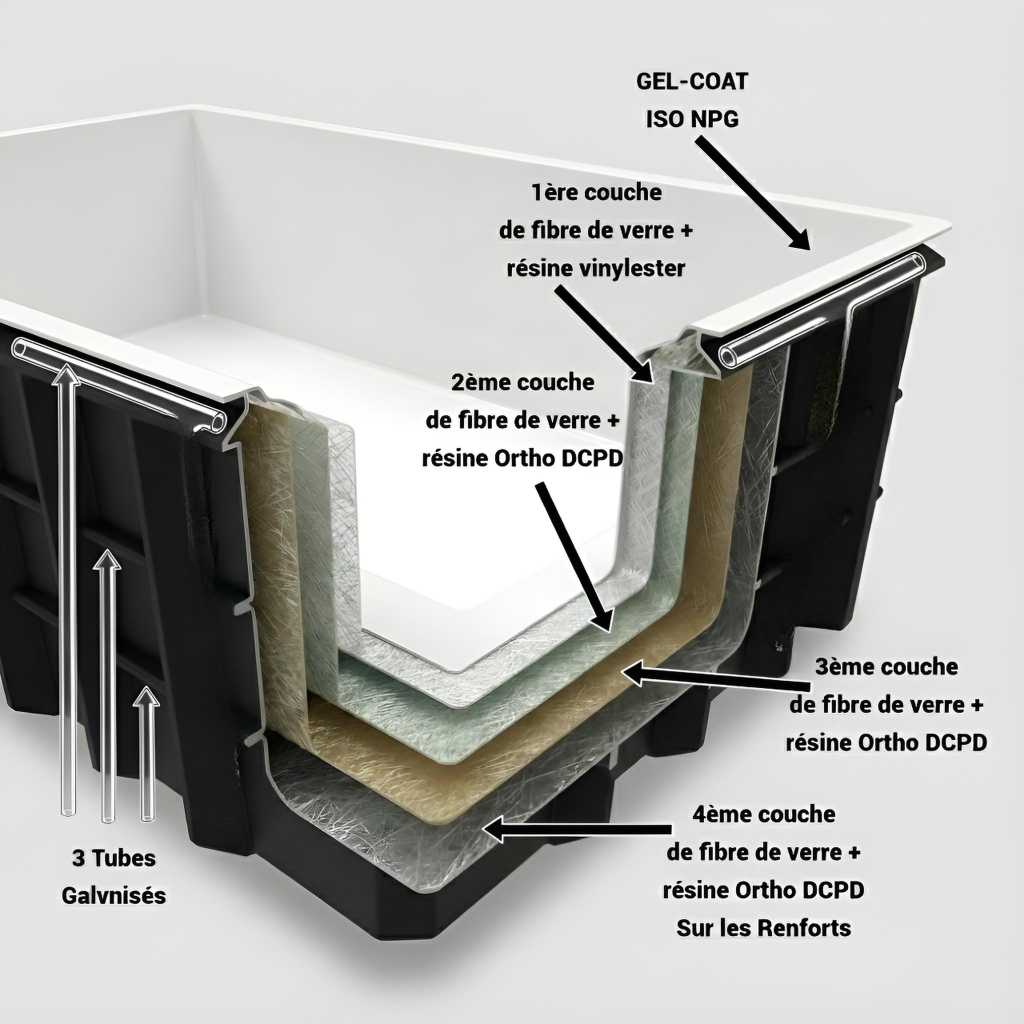 Coupe technique couche polyester